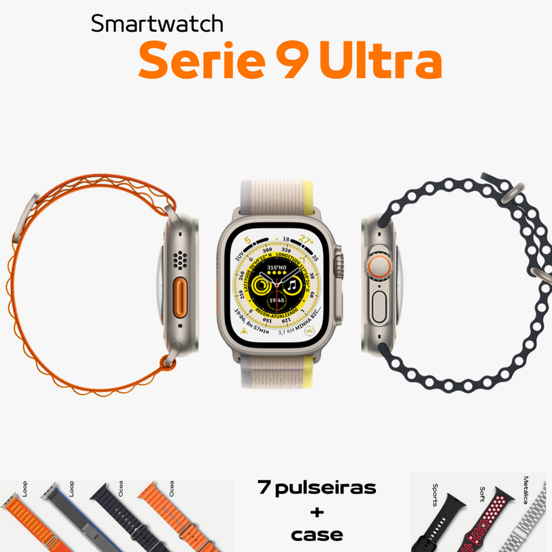 Smart Watch - S9 ULTRA - Tela 2.2 - Prova D'água + (Kit com 7 pulseiras + case)